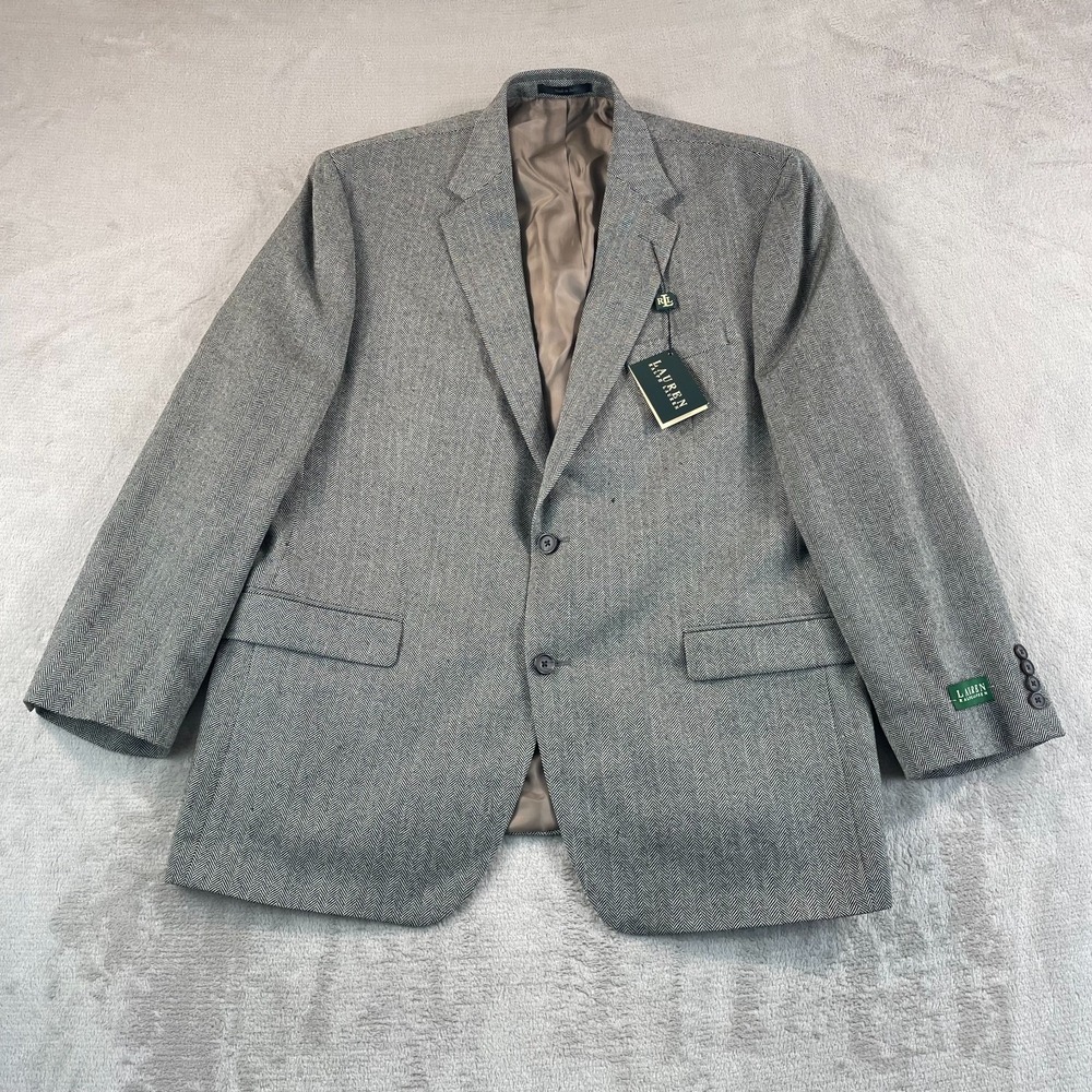 Lauren Ralph Lauren Blazer Jacket Men 46R Black White Herringbone Wool NWT $350
